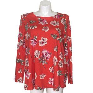 Joules Harbour Red Floral Print Light Swing Top, Long Sleeve Women's Size US 14